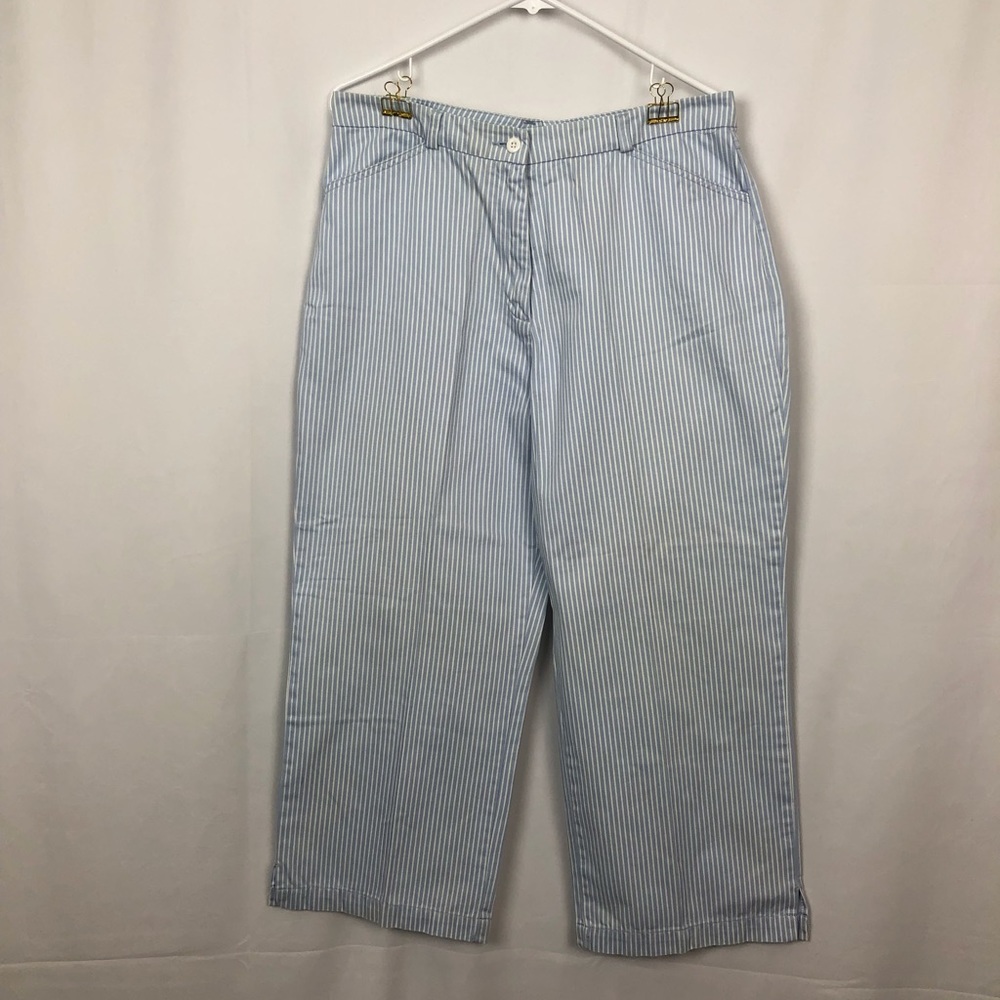 LANDS’END capris blue/white pinstripe pockets 12